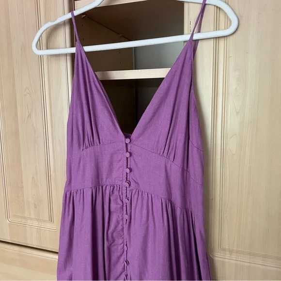 Abercrombie & Fitch Linen-Blend Button-Through Maxi Dress Purple - Picture 4 of 6